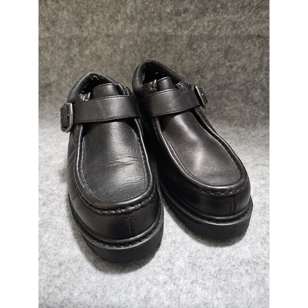 Vtg Y2k Lugz NY Boots Mens 8.5 Black Leather Buckle Monk Strap Strutt Lo Chunky